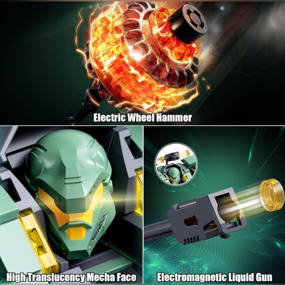 Transforming Mech Robot Building Blocks Set Toys For Kids Electric Wheel Hammer - Picture 2 of 7